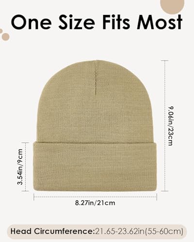 Century Star Men's Fleece-Lined Beanie Winter Knit Hat - Stretchable, Warm, Windproof, Unisex Cuffed Ski Cap for Sports - color: Khaki
