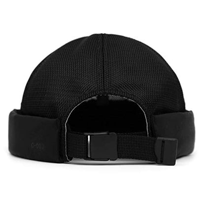 UNDERCONTROL Brimless Sailor Fisherman Mesh Hat for Men Women, Nylon Supplex UPF 40, Rolled Cuff Docker Buckle, Summer Skull Cap (Black)