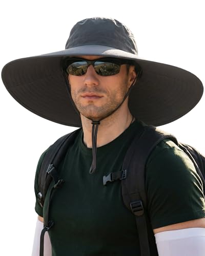 Mens Sun Hat Super Wide Brim Waterproof Breathable Bucket Hats for Men - color: Dark Grey