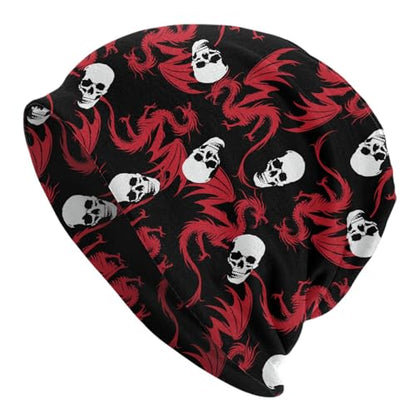 Slouchy Beanie Hat Skull Cap Chemo Headwear Baggy Hats for Men Women Running Cycling - color: Dragon Skull