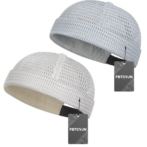2 Pack Men's Breathable Brimless Hat Summer Style Mesh Tang Ultra Cooling Skull Adjustable Hip-Hop Cap Docker Beanie - color: White+light Gray