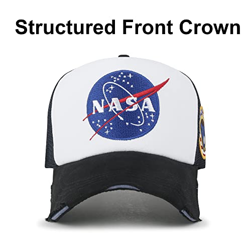 ililily NASA Meatball Logo Embroidery Baseball Cap Apollo 1 Patch Trucker Hat - color: Black & White - Premium, size: Large