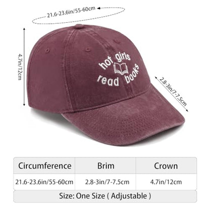Embroidered Book Lover Baseball Cap for Men Women, Funny Washed Cotton Classic Dad Hat, Reading Lover Gift Idea - color: Hot Girls Read Books, Wine Red