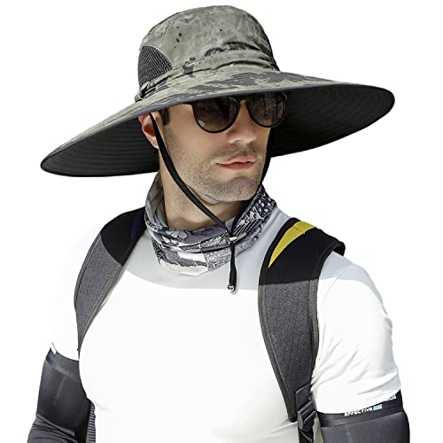 HUAMULAN Men Women 6" Wide Brim Sun Hat Summer Fishing Hats UV Protection - color: Hyp002-junlv-smo