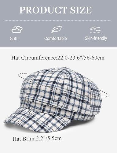 FEOYA Women Newsboy Hat Plaid Cabbie Caps Cotton Casual Stylish Beret Cap Paperboy Hats - color: Plaid-white
