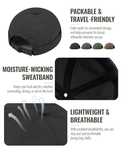 Clakllie Quick Dry Brimless Docker Cap for Men Summer Beanie Sailor Skullcap Lightweight Waterproof Adjustable No Brim Hat - color: S-ct81-black