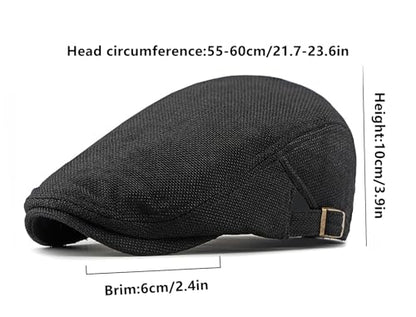 DIYDECAL Mens Flat Cap Newsboy Cap Adjustable Ivy Driving Scally Hat for Men Women - color: Black