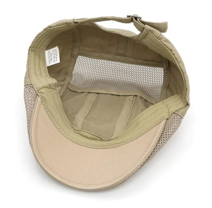 DIYDECAL Mens Cotton Mesh Newsboy Cap Flat Ivy Gatsby Hat Summer Driving Cabbie Cap - color: Khaki