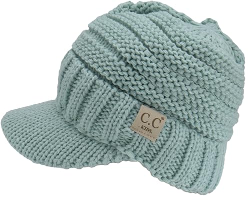 C.C Beanie for Toddler Trendy Warm Oversized Chunky Soft Oversized Ribbed Slouchy Knit Hat with Visor Brim - color: Mint