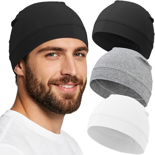 3-Pack 100% Cotton Skull Cap for Men Women Helmet Liner Caps - color: 3pcs-black,white,light Grey