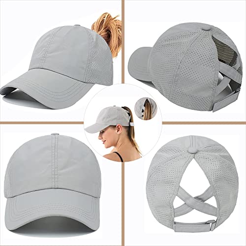 Womens Ponytail Hat Baseball Cap, Adjustable Criss Cross Baseball Cap High Bun Unisex Quick Drying Trucker Hats - color: Zlight Grey