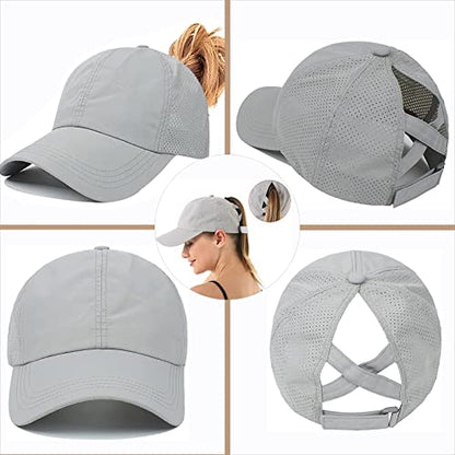 Womens Ponytail Hat Baseball Cap, Adjustable Criss Cross Baseball Cap High Bun Unisex Quick Drying Trucker Hats - color: Zlight Grey