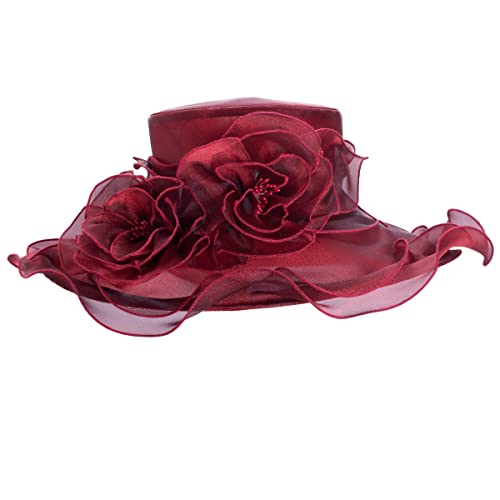 Lawliet Womens Dressy Wide Brim Church Wedding Occasion Sun Hat A613 - color: Wine
