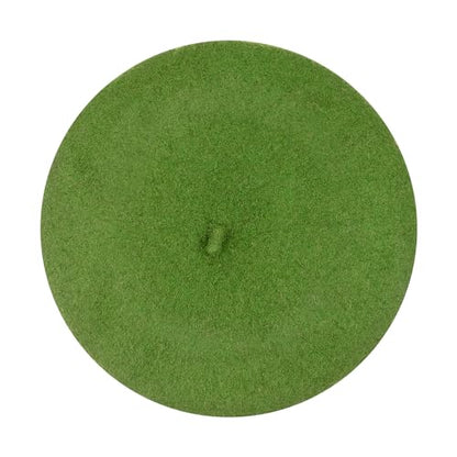 Gllutt Women Wool Beret Hat French Style Solid Color - color: Leaf Green