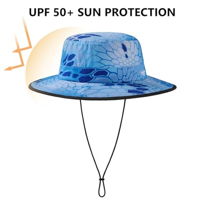 BASSDASH UPF 50+ Water-Resistant Fishing Bucket Hat with Laser Perforated Mesh Adjustable for Men Women Outdoor Hiking - color: Ocean Scales