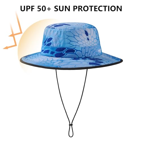 BASSDASH UPF 50+ Water-Resistant Fishing Bucket Hat with Laser Perforated Mesh Adjustable for Men Women Outdoor Hiking - color: Ocean Scales
