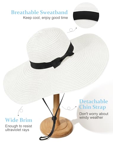 Floppy Sun Hats for Women, Summer Wide Brim Straw Beach Hat - color: Off-white, size: X-Large