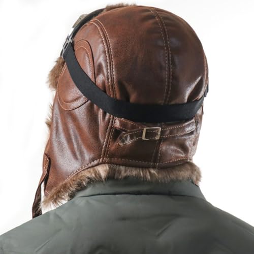 Harssidanzar Leather Outdoor Cycling Windproof Harley Goggles, Warm Pilot's hat,DU303 - color: Camel