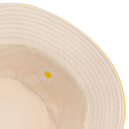 Flower Reversible Bucket Hat Cotton Summer Travel Beach Sun Hats Emboridery for Women Men