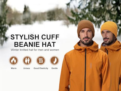 Home Prefer Rib Knit Beanie Hat for Men and Women Cuffed Beanie Winter Hat - color: Black+khaki