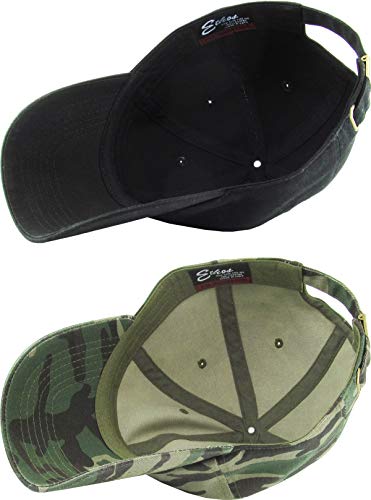 KBETHOS Classic Unisex Cotton Adjustable Low Crown Baseball Cap – Plain Dad Hat - color: Black + Camo (2 Pack)