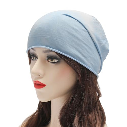ZLYC Cotton Thin Slouchy Beanie Hat for Men Women Stretch Skull Cap - color: Tie Dyed Light Blue, size: One Size