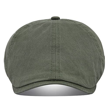 VOBOOM Cotton Washing Flat Cap Cabbie Hat Gatsby Ivy Irish Hunting Newsboy - color: Army Green