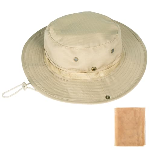 Rosoz Sun Hats for Men Women Bucket Hat UPF Protection Wide Brim Boonie Hat - color: 1pack-beige-net