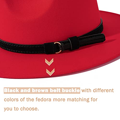 Lisianthus Men & Women Vintage Wide Brim Fedora Hat - color: Z Black Belt-red, size: Large