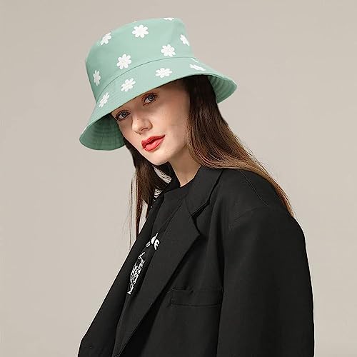 Unisex Bucket Hat Beach Sun Hat Aesthetic Fishing Hat for Men Women Teens, Reversible Double-Side-Wear - color: Flower Green