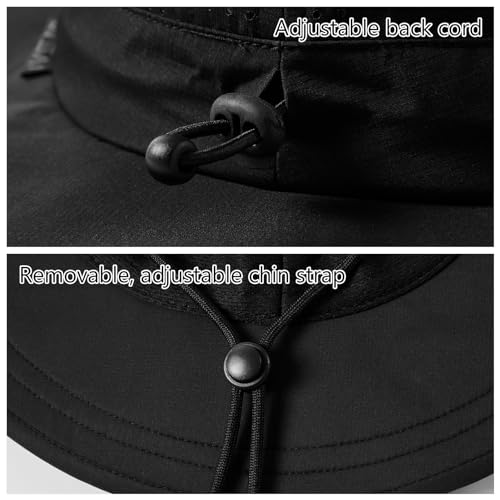 UPF 50+ Bucket Sun Hat with Laser Perforated Mesh Cooling Adjustable Breathable Lightweight for Outdoor Men Women - color: Black