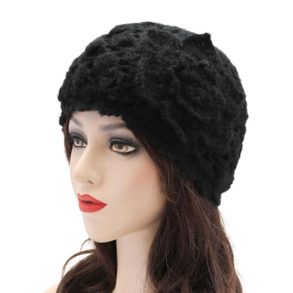 ZLYC Women Winter Crochet Knit Floral Beanie Hat - color: Camellia White, size: One Size