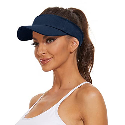 Quick-Dry Sun Visors for Women-Anti-Wrinkle Adjustable Sports Visor Hat Golf Tennie Running Beach Hat Navy