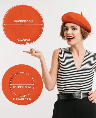 French Beret Hats for Women - Soft Warm Wool Solid Color Beanie Winter Cap - color: Orange