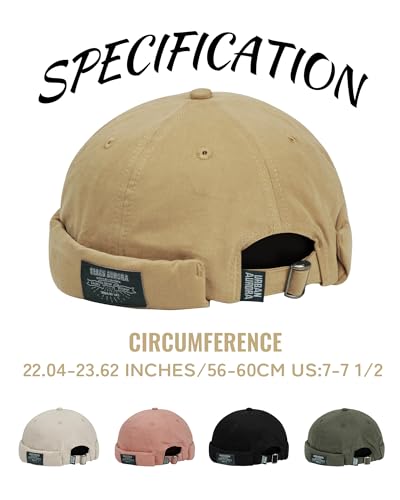Croogo Cotton Brimless Hat for Men Rolled Cuff Docker Cap Casual Worker Hat - color: Gd30-khaki