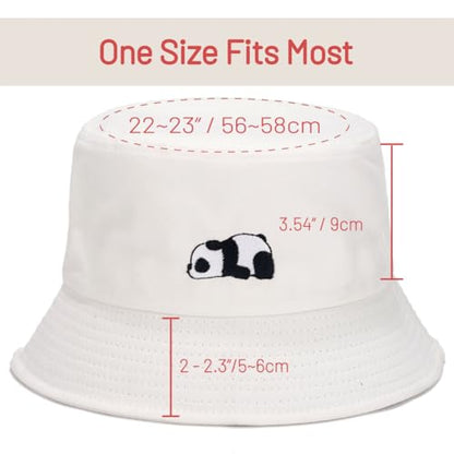 Cotton Bucket Hat for Women Men Summer Travel Sun Beach Bucket Cap, Unisex Outdoor Fisherman Hat - color: Panda White