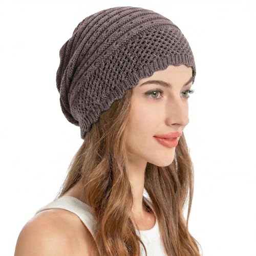 ZLYC Crochet Slouchy Beanie for Women Soft Lightweight Skull Cap - color: Plain Gray