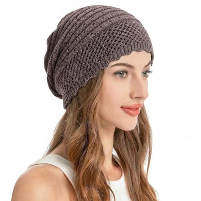 ZLYC Crochet Slouchy Beanie for Women Soft Lightweight Skull Cap - color: Plain Gray