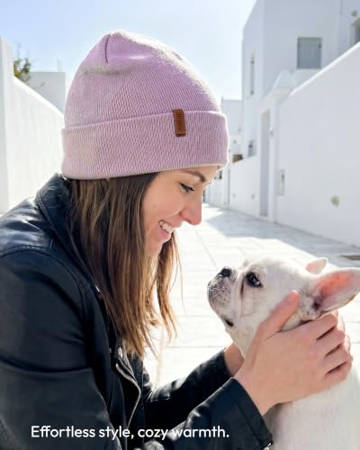 Beanie for Men Women, Winter Double Layer Warm Hat Skull Cap - color: Black+camel+purple
