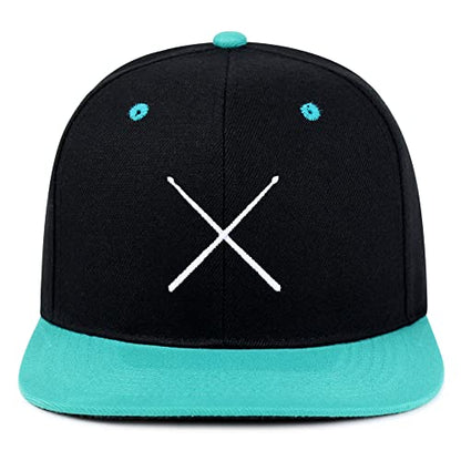 JPAK Drum Stick Hip-Hop Snapback Hat Embroidered Baseball Cap Drummer - color: 15. Black/Aqua