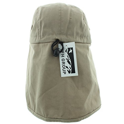 JFH 4 Panel Adjustable Outdoors Fishing Cap with Ear and Neck Flap Sun Cover Unisex - color: Khaki