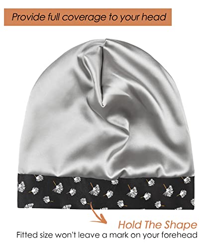 Adjustable Satin Lined Sleep Cap for Dreadlocks Curly Hair Large Head-Stay On Overnight - color: Black Brown