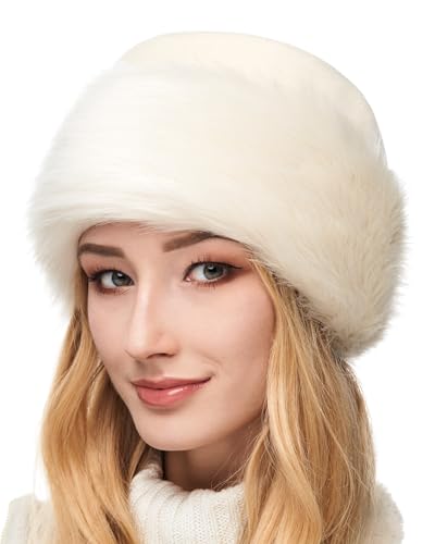 Futrzane Faux Fur Trim Hat for Women - color: Ecru - Ecru, size: X-Small