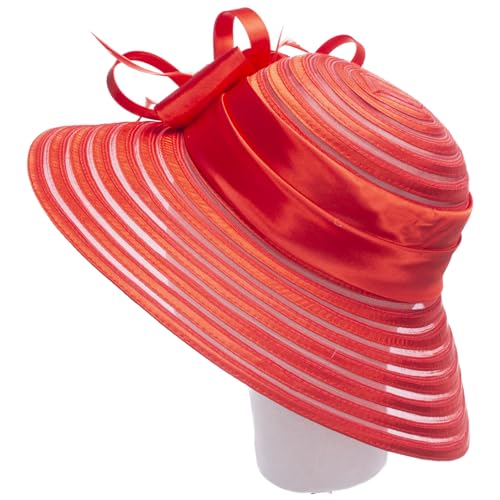 Lawliet Womens Satin Ribbon Church Wedding Sun Wedding Occasion Hat A214 - color: Red