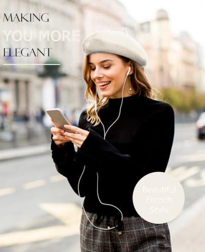 French Beret Hats for Women - Soft Warm Wool Solid Color Beanie Winter Cap - color: White