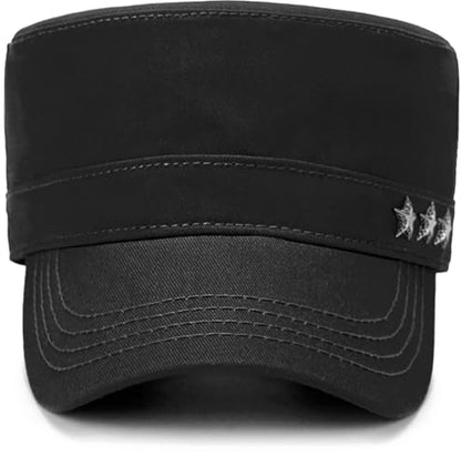Initlove Cadet Army Cap Military Unisex Flat Top Hat for Men Women - color: Star Black