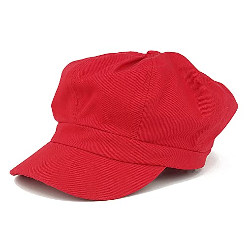 Womens Newsboy Hat - 8 Panels 100% Cotton Vintage Cabbie Hat with Elastic Back - color: Red