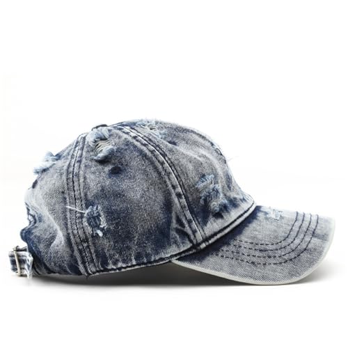 Vintage Washed Distressed Baseball Cap Unconstructed Cotton Denim Trucker Dad Hat for Men Women Headwear - color: Blue