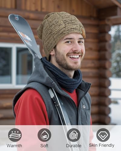Senker Fashion 2 Pcs Winter Slouchy Beanie Hats for Men, Warm Mens Beanies - color: Black Brown