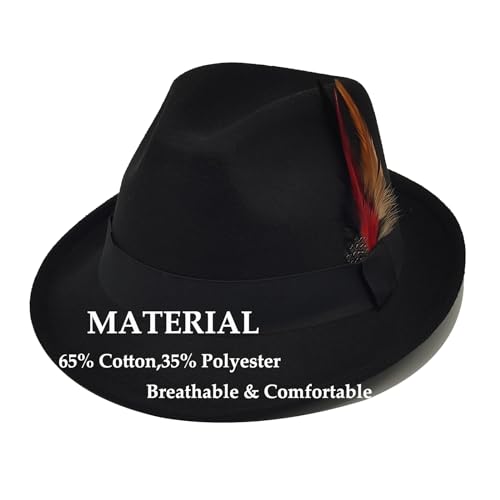 Unisex Trilby Hats Classic Fedora Hats for Women Men Dress Hats Felt Short Brim Fedoras Hat Panama Hat with Band - color: A-black